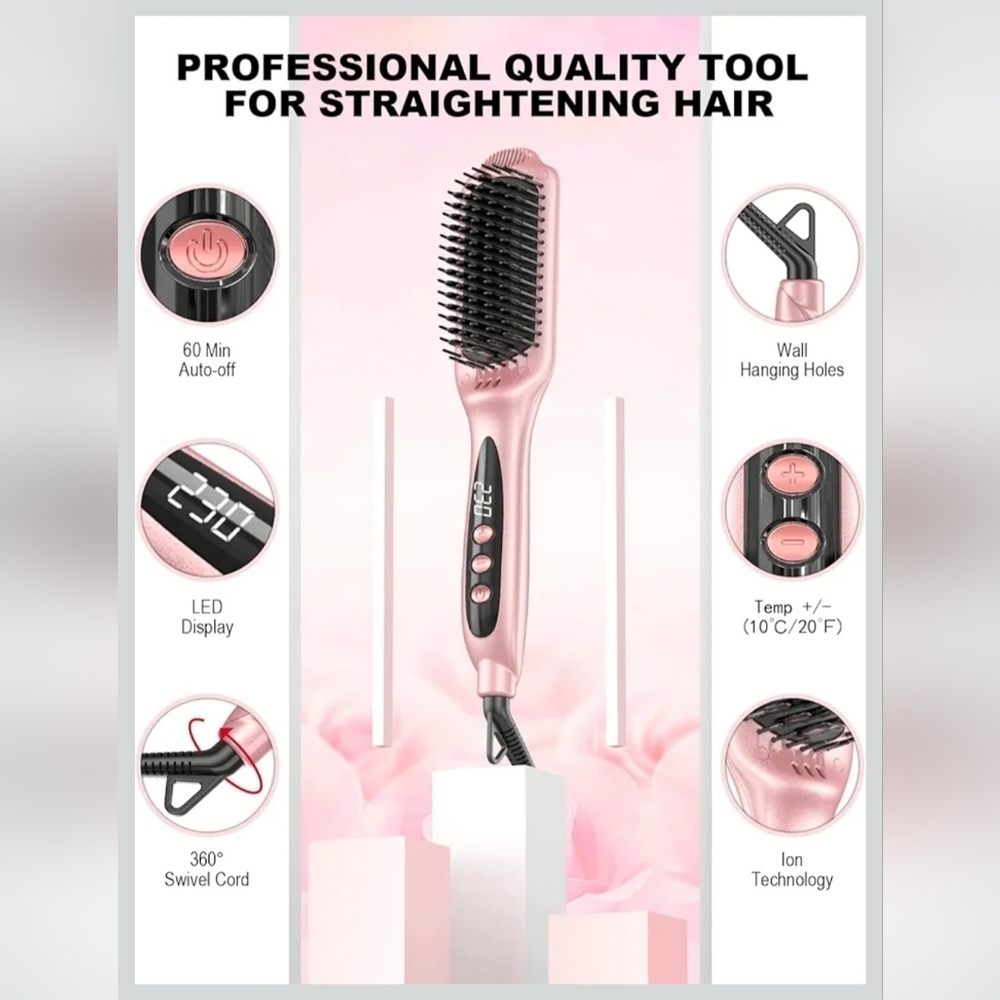 Landot Rose Gold Hair Straightening Brush - Picture 5 of 15